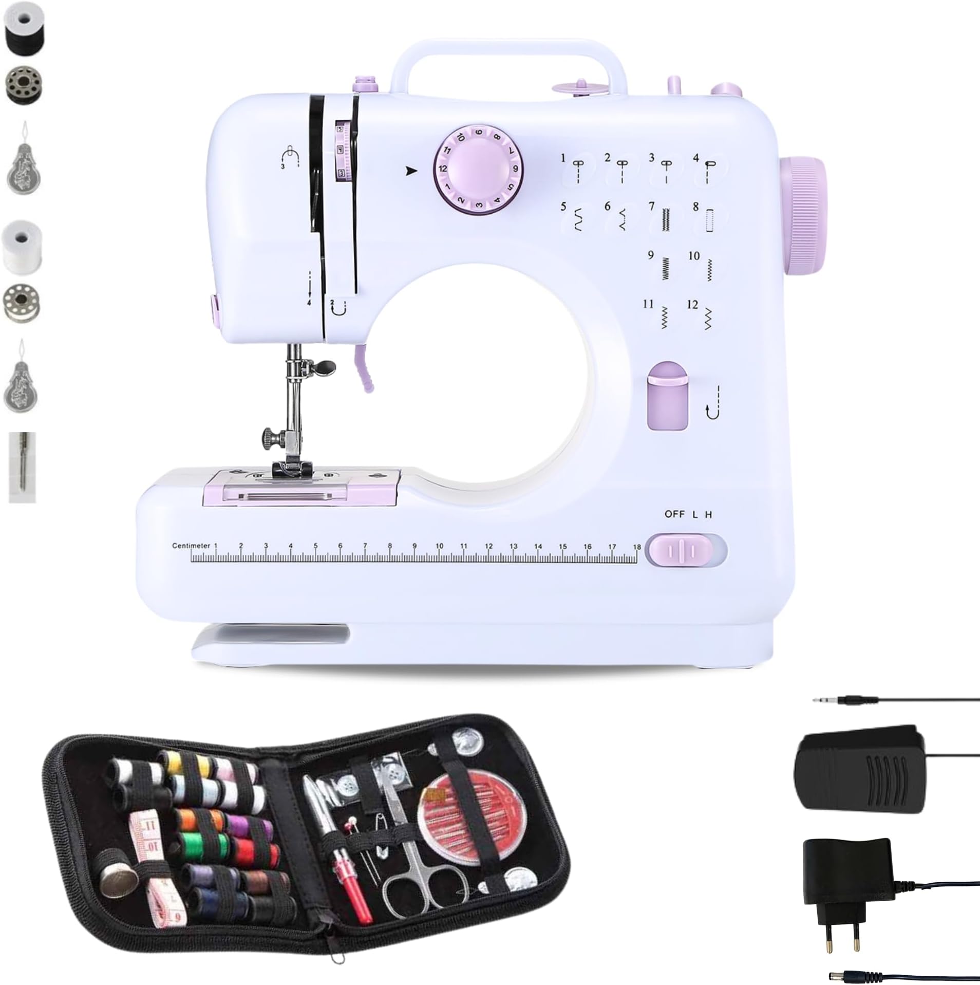 Mini Sewing Machine for Beginner, Portable Sewing Machine, 12 Built-in Stitches Small Sewing Machine Double Threads and Two Speed Multi-function Mending Machine with Foot Pedal for Kids,Women (Purple)
