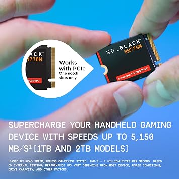 WD_Black SN770M 1TB M.2 2230 NVMeSSD - PCIe Gen 4.0, Speeds up to 5150 MB/s, for Handheld Gaming Devices and Compatible laptops, TLC 3D NAND, Great for Asus ROG Ally, Steam Deck, Microsoft Surface