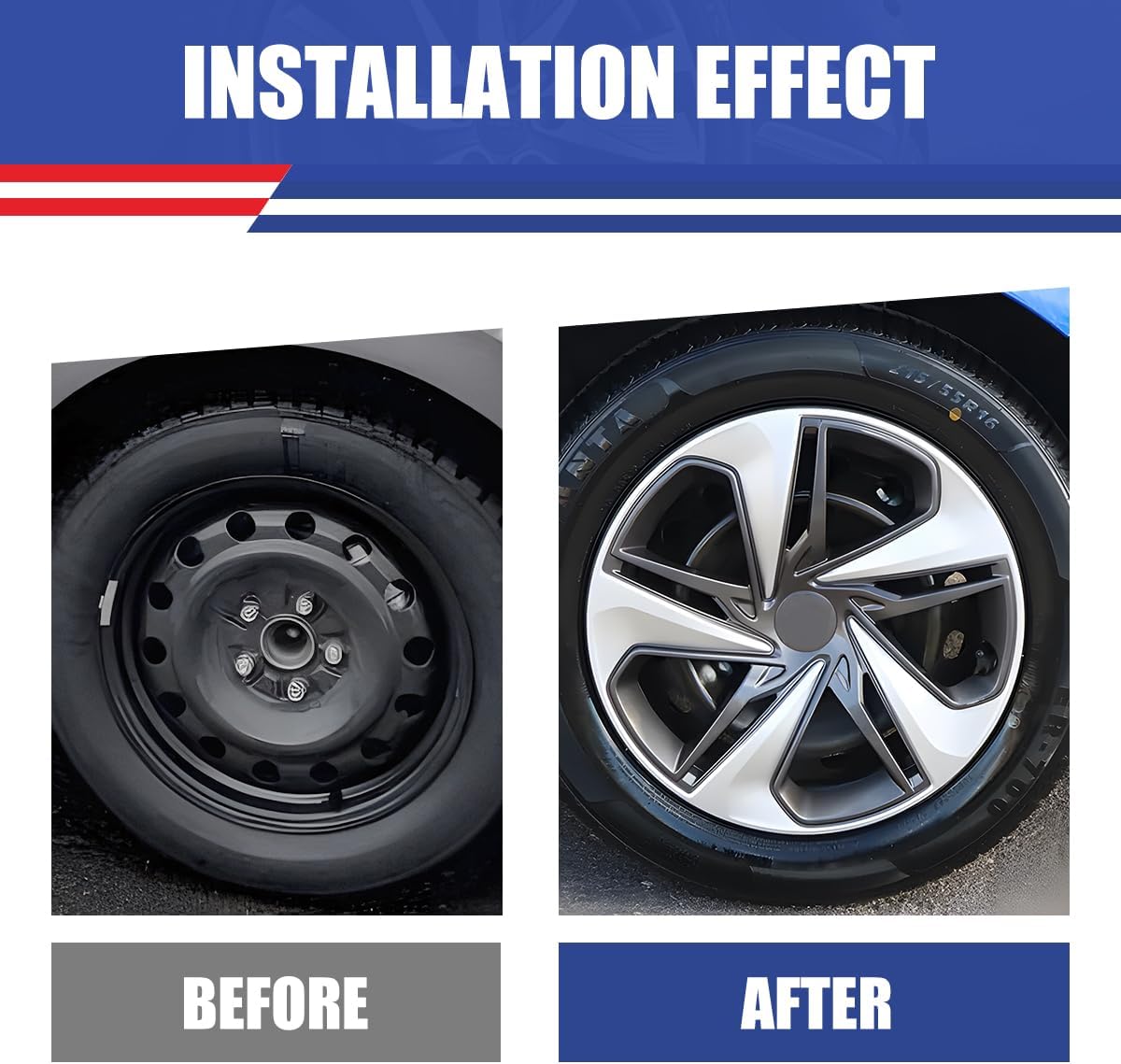 16” Hubcaps for 2016-2026 Honda Civic Sedan Steel Wheels - Set of 4, Snap-on Design, Silver&Black Lacquer Wheel Rim Covers, ABS&PC Material, 16-Inch Silver&Black Lacquer 4-Pack