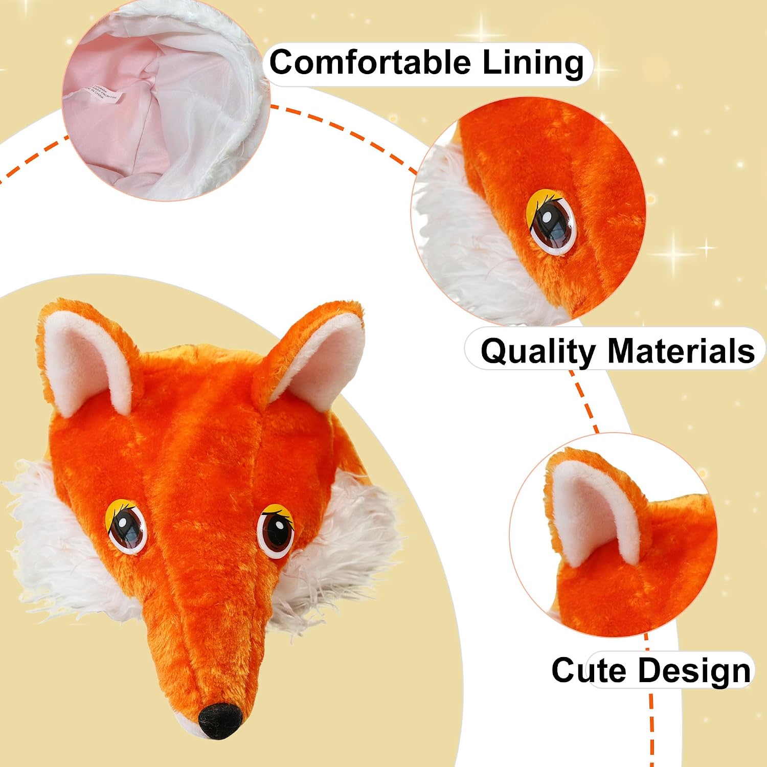 Fox Hat with Pointy Ears, Cute Animal Costume Headwear for Forest Theme Party & Events