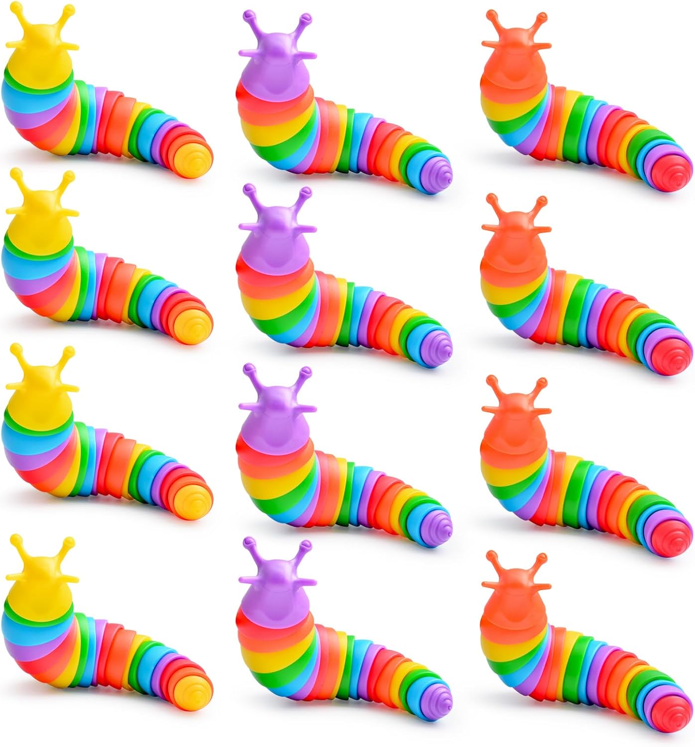 Cevioce Easter Basket Stuffers for Kids 12PCS Slug Fidget Toys Bulk, Easter Gifts for Boy Girl Toddler 3+ Sensory Figette Worm for Adults Stress Relief for Autism ADHD Autistic Travel Toys B