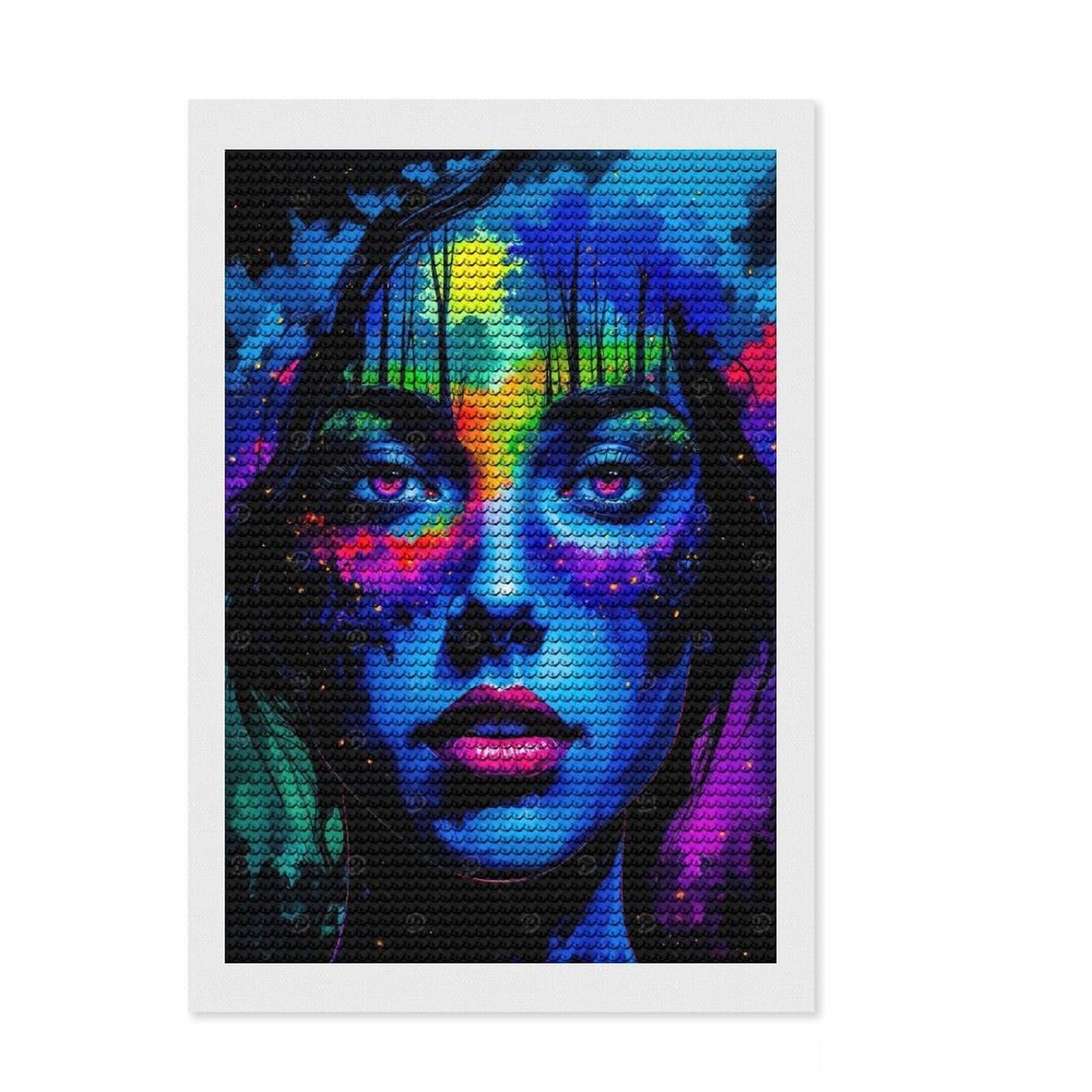 Junmoney Colorful Woman with Forest Silhouette DIY Diamond Art Canvas Kit 8"x12", Mindful Craft Activity, Calming Craft to Unwind, Vintage Style Decor