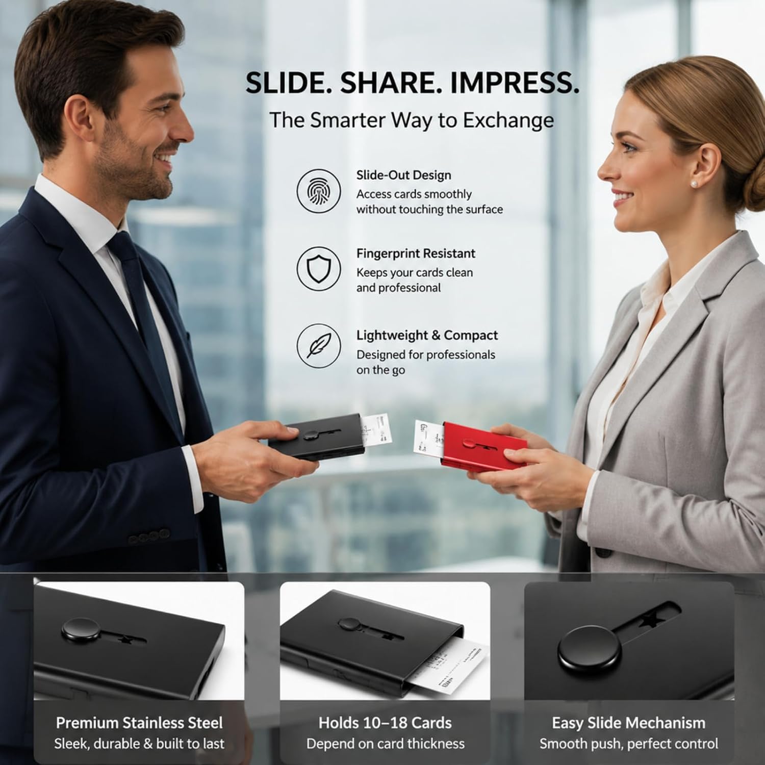 Tatuo 2 Pcs Black/red Business Card Holder Thumb Drive Stainless Steel image 4