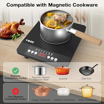 VBGK Portable induction Cooktop,110V Single Burner Induction Stove Top,1800W Induction Hot Plate Electric Burner,7 Power Levels, Kids Lock & Timer,LED touch control,Overheat Protection