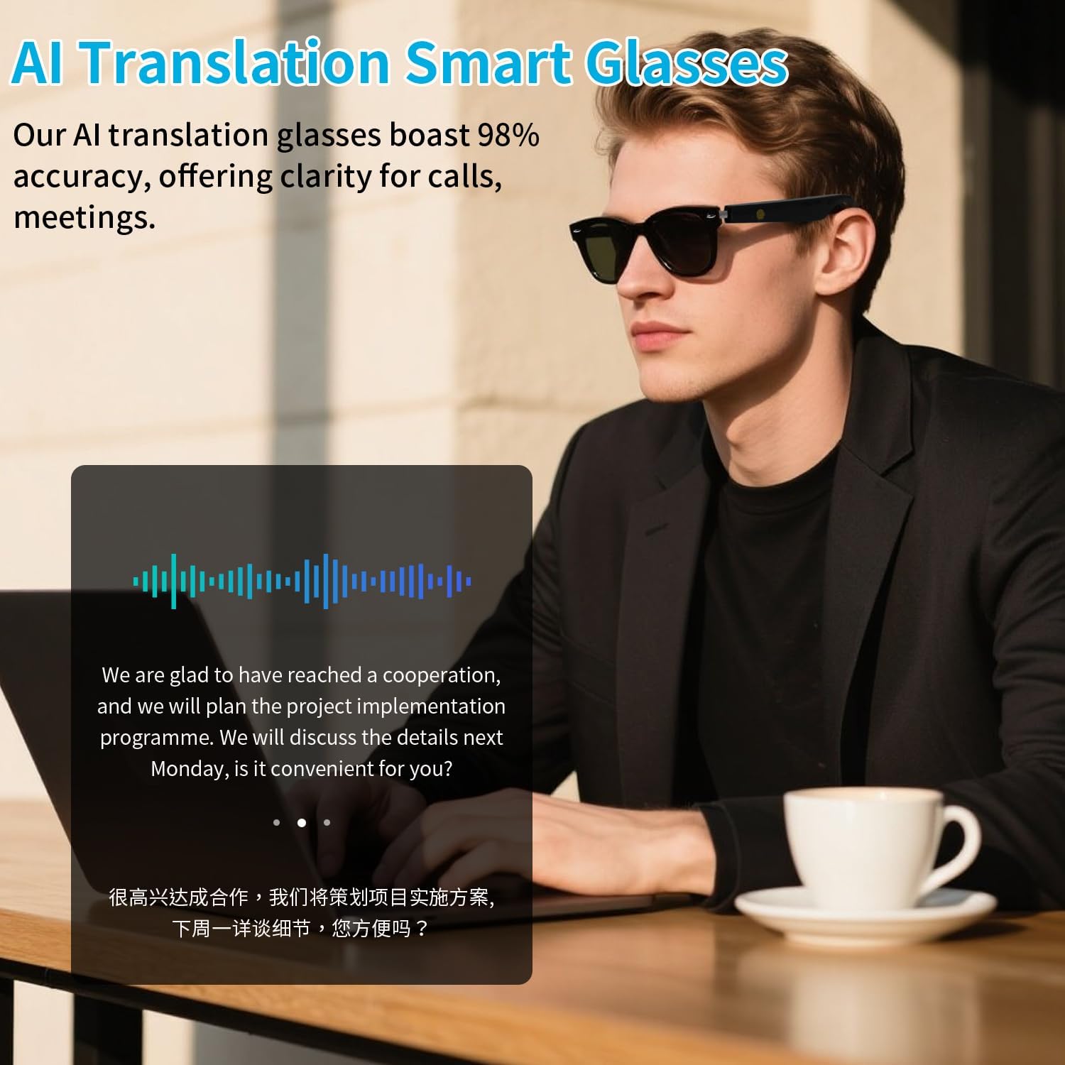 AI Smart Glasses with ChatGPT, Bluetooth Glasses for Women & Men, Free App, AI Translation Glasses with 164 Languages, Smart Sunglasses with Speakers, Travel/Work (Black)
