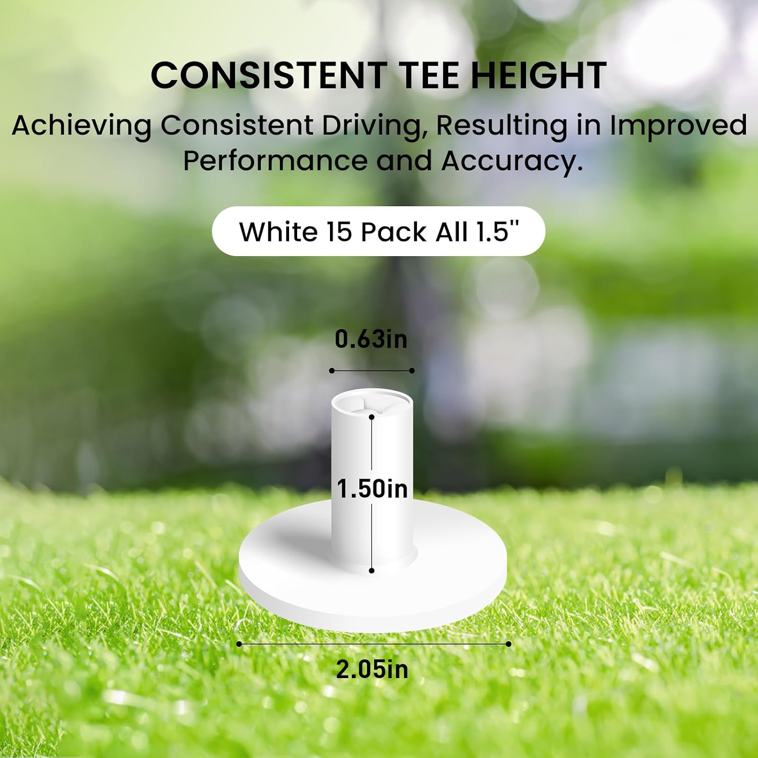 Amy Sport Rubber Golf Tees for Driving Range | Value 15 Pack, 1.5" or 2.0" Sizes White/Black Holders for Indoor & Outdoor Hitting Mats, Stable Height Control for Practice