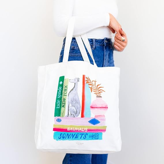 Kate Spade New York Canvas Book Tote, Large Shoulder Bag, Cute Tote for Beach or School