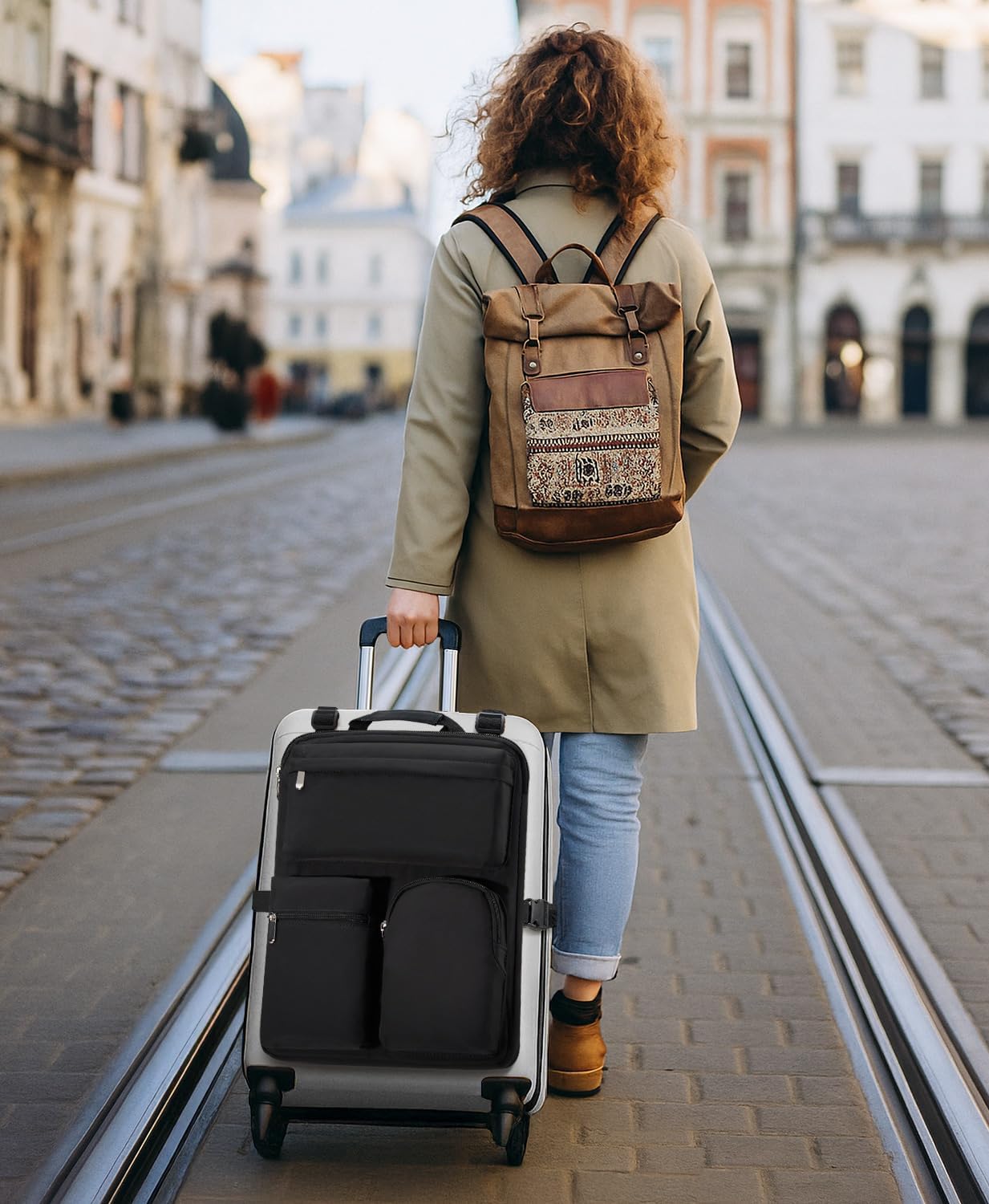 Over Luggage Organizer Bag for Suitcase with Multi Pockets, 16” Laptop Bag with Handle, Portable Travel Organizer Bags for Luggage with Adjustable Straps, Tote Carry Bag for Men Women(Black) image 6 of 7 B0F28ZJFRL