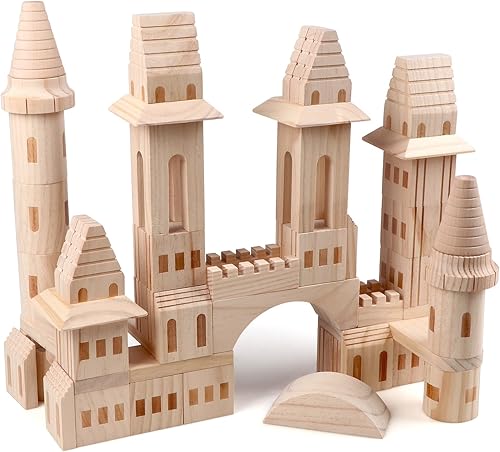 Miniatura 3 de 75 piezas de bloques de castillo de madera medievales caballeros princesas castillo de madera bloques de construcción para niños y niñas
