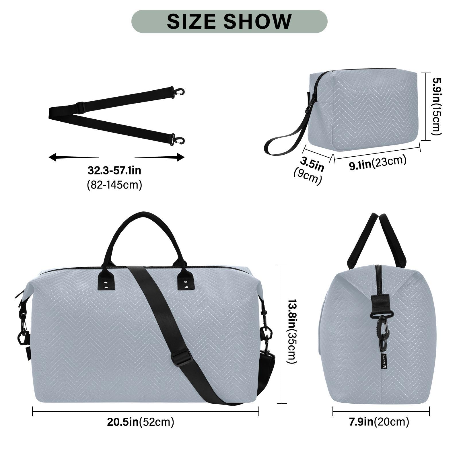 Handgepäck-Set, große Tasche und Mini-Tasche, gesteppt, abnehmbar, stilvoll, Urlaub, Reisen, Frostschiefer, One Size, Klassisch