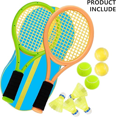 Miniatura 2 de Raqueta de tenis para niños, raqueta de tenis de plástico de 17 pulgadas con 2 pelotas suaves, 2 pelotas de tenis y 4 volantes para niños, niños