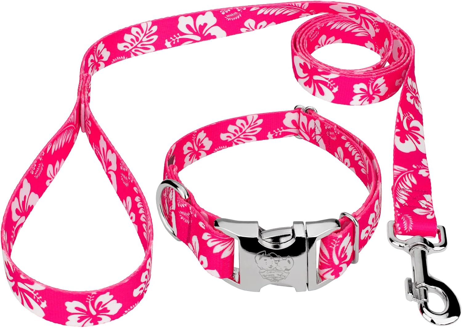 Country Brook Petz - Premium Pink Hawaiian Dog Collar and Leash - Summer Breeze Collection Featuring Sunny Designs (1 Inch, Large)