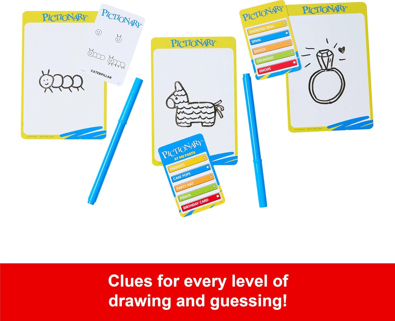 Mattel Games Pictionary Board Game, Drawing Game for Kids, Adults and Game Night with Dry Erase Markers and Boards