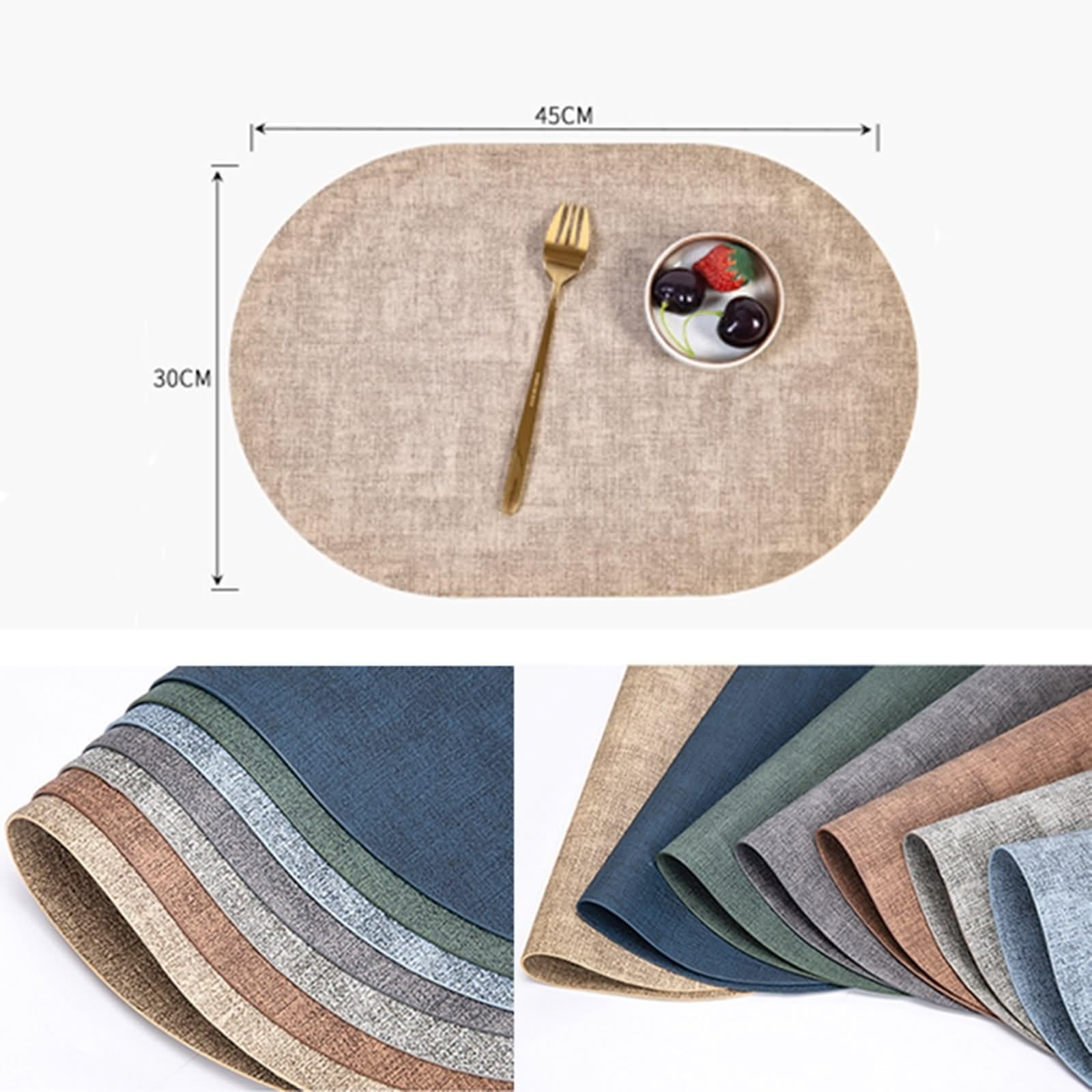 Platzdeckchen Cafe 4er Set, Tischsets Platzsets Boho 30x45cm Gewebtes Muster PU Leder Beige Kaffee