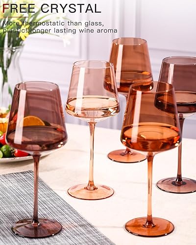 Miniatura 6 de Venus - Juego de copas de vino de colores de 6 a 18 onzas sopladas a mano, copas de vino marrón con tallos largos altos y parte inferior plana