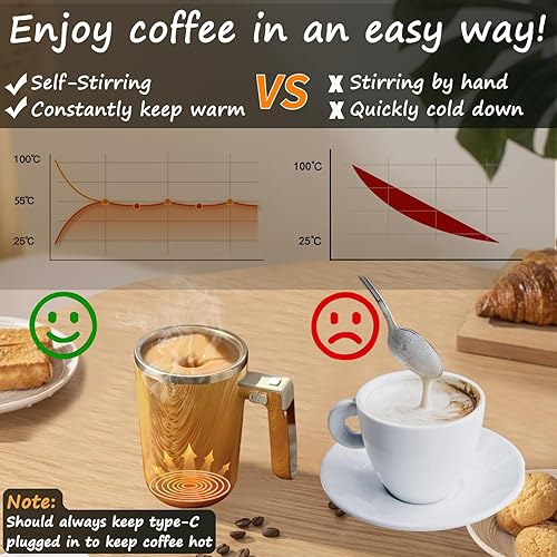 Miniatura 3 de Gmaxty Taza autoagitable, taza de café autoagitable, taza de café 2 en 1 de grano de madera y taza de café autocalentable adecuada para