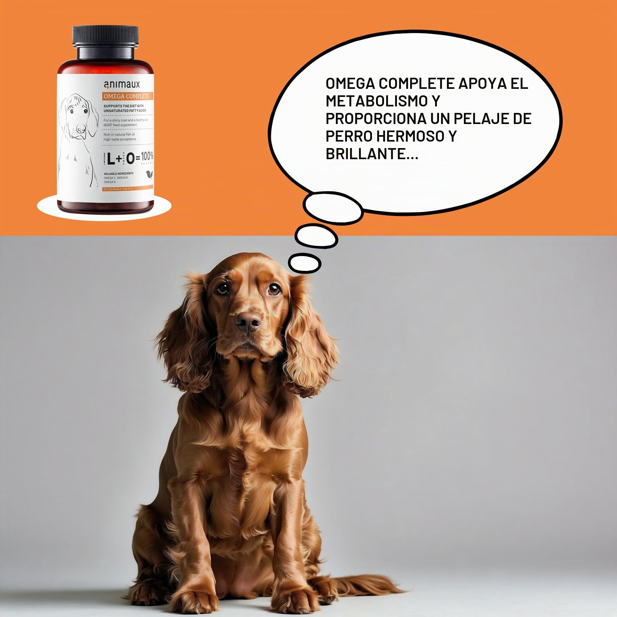 Omega 3, 6 y 9 para perros - 50 comprimidos masticables - Aceite de pescado natural con ácidos grasos para el metabolismo, la formación de huesos, la piel y el pelaje - animales Omega Complete Dogs