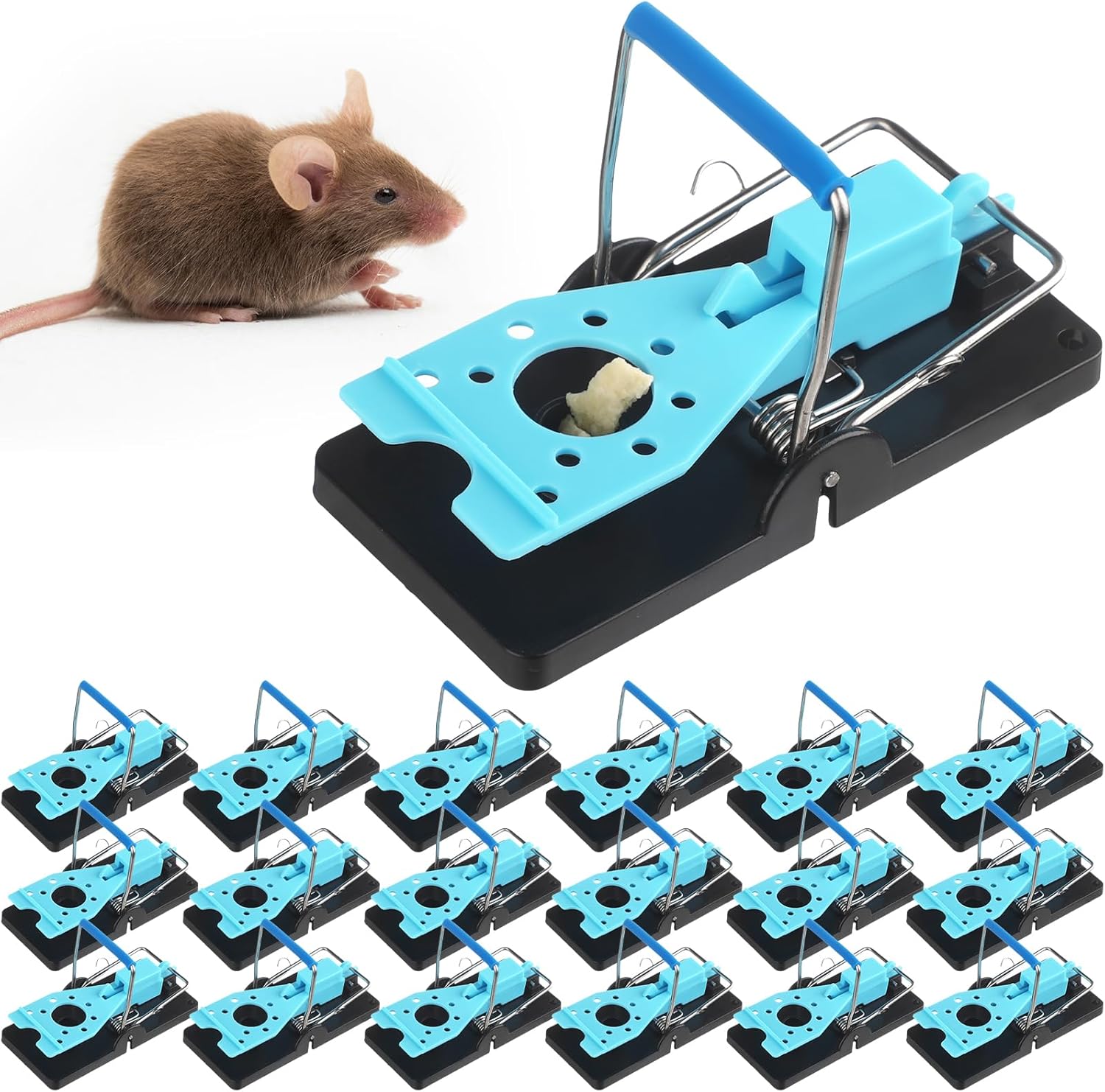 18 Pcs Mouse Traps Plastic Mice Trap House with Blue Detachable Quick Sensitive Effective Mouse Trap Safe Reusable Sanitary Mice Traps for House, Garage, Outside