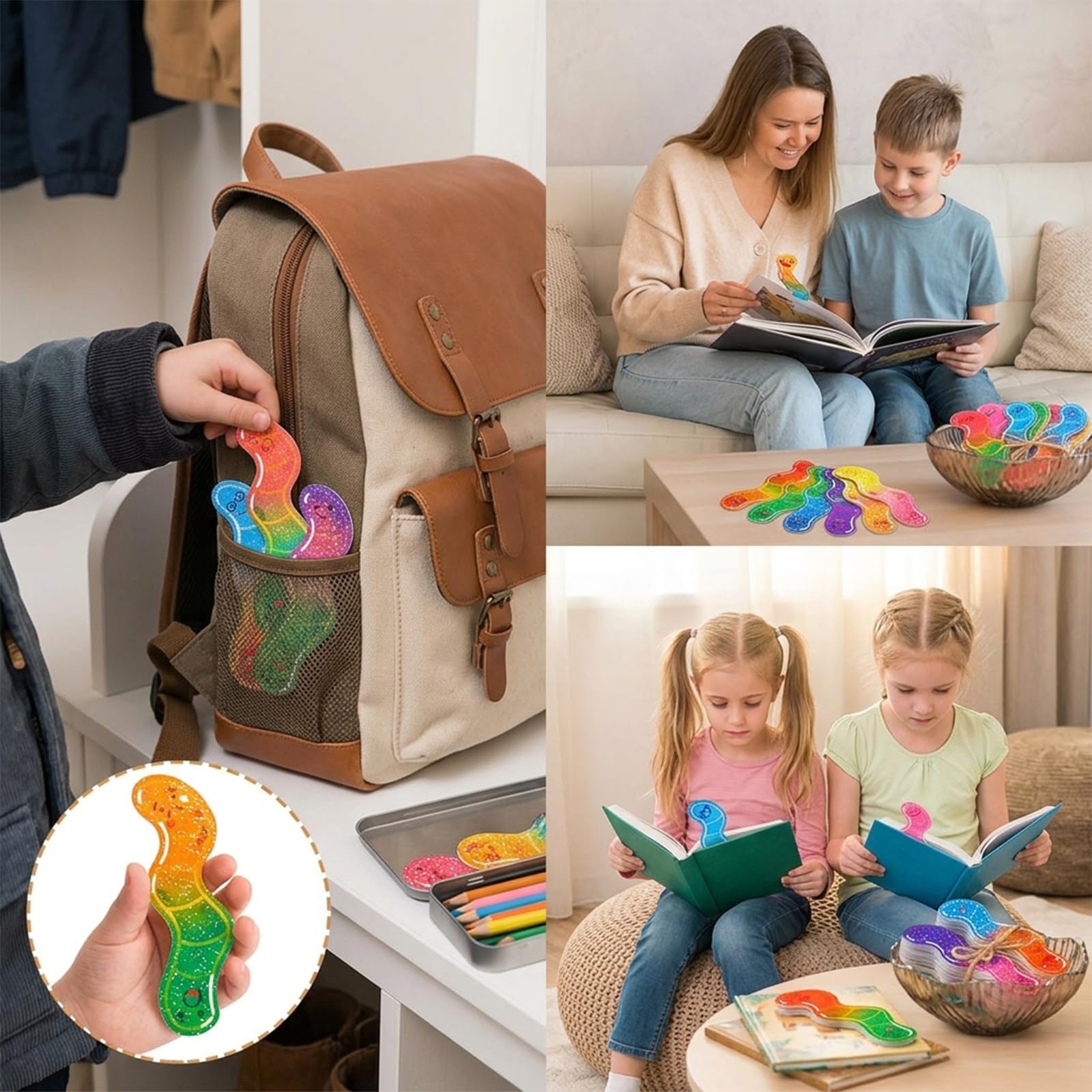 120 Stück Wurm-Lesezeichen für Kinder, Schulanfang, lustig, holografisch, glitzernd, gummiert, niedlich, lustiges Lesezeichen für Erwachsene, Studenten, Lehrer, Leseliebhaber, Geschenk