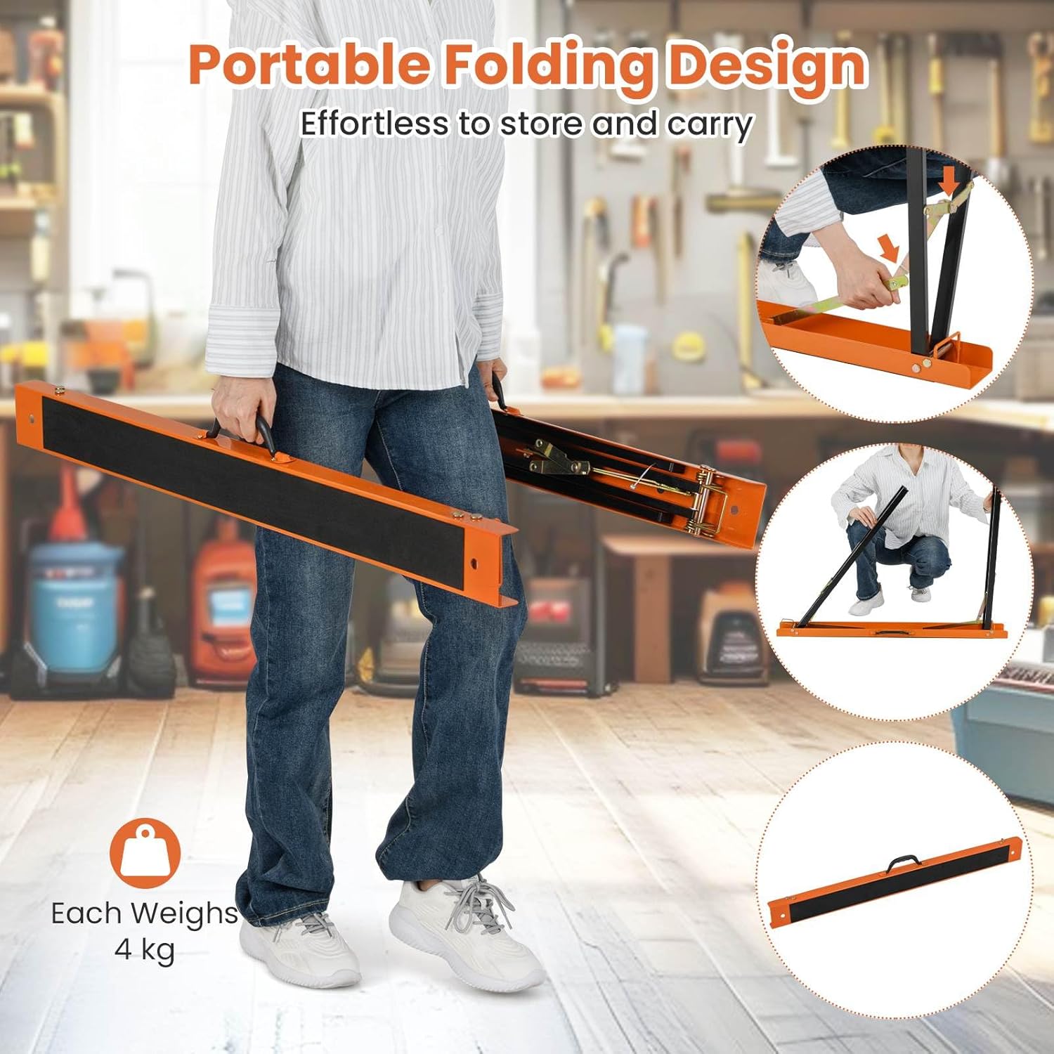 Costway 2-Pack Portable Sawhorses, Heavy-Duty Galvanized Metal Power Tool Stand w/ Non-slip Top & Hinge Brace, Quick-Folding Saw Horses w/ Carrying Handle for Woodworking