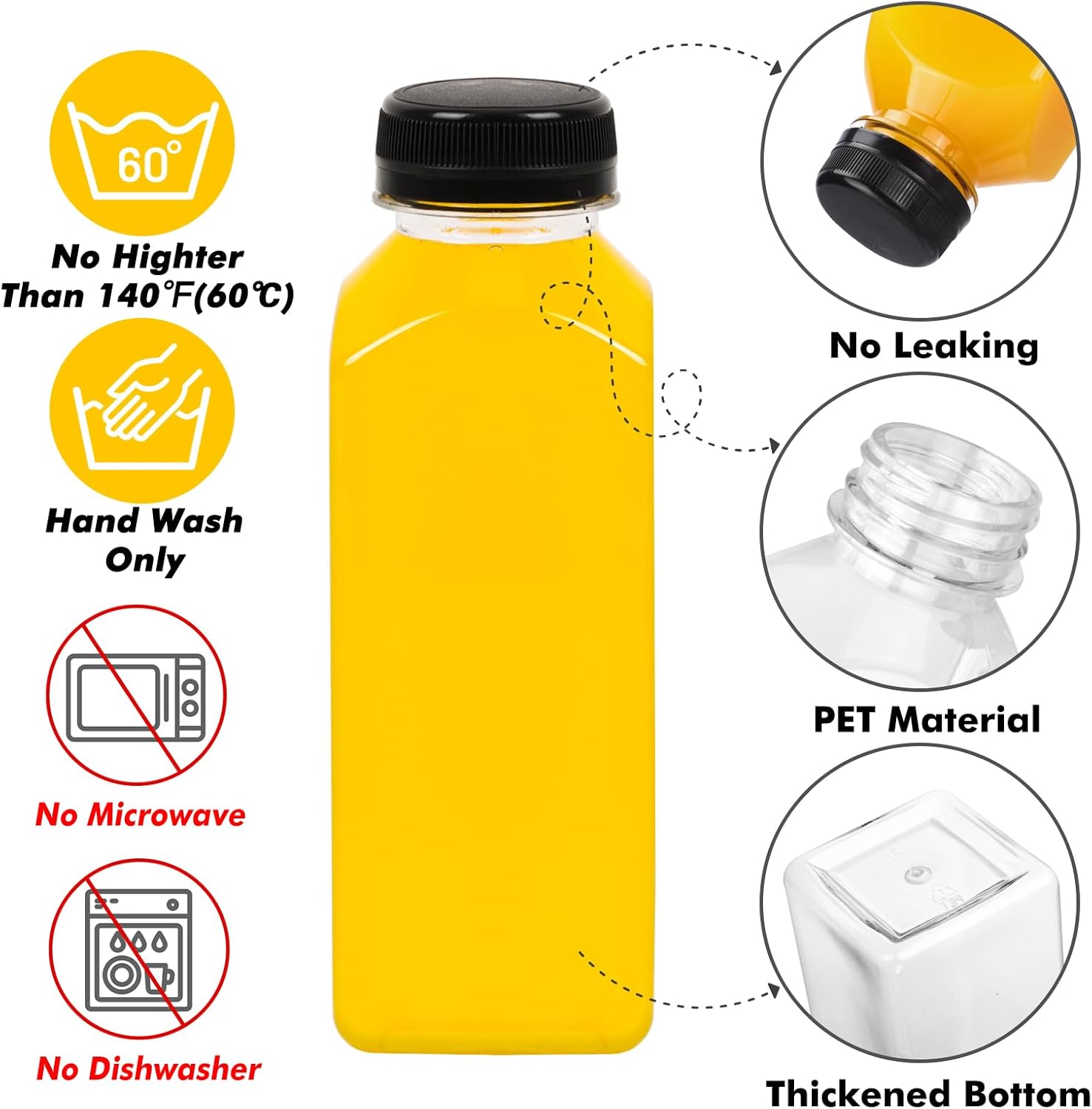 BAKHUK 118pcs 12oz Empty Plastic Juice Bottles with Caps, Plastic Containers Bottles with Lids, Reusable Clear Bulk Beverage Containers for Juice, Milk, and Other Beverages