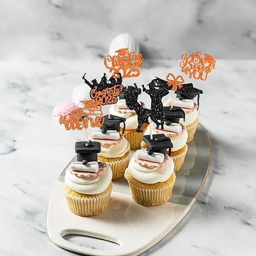 Miniatura 6 de Gyufise 24 adornos para cupcakes de graduación 2023 con purpurina para la clase de 2023 Diploma 2023 Felicidades Graduación Cap Cupcake Picks 2023