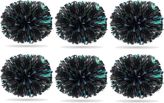 AMZDIAI 6Pcs Upgraded 12inch Metallic Cheerleading Pom Poms, Cheerleader Pompoms Cheer Poms for Kids Adults, Cheering Squad Pompoms for School Sports Games Dance PartyBlack