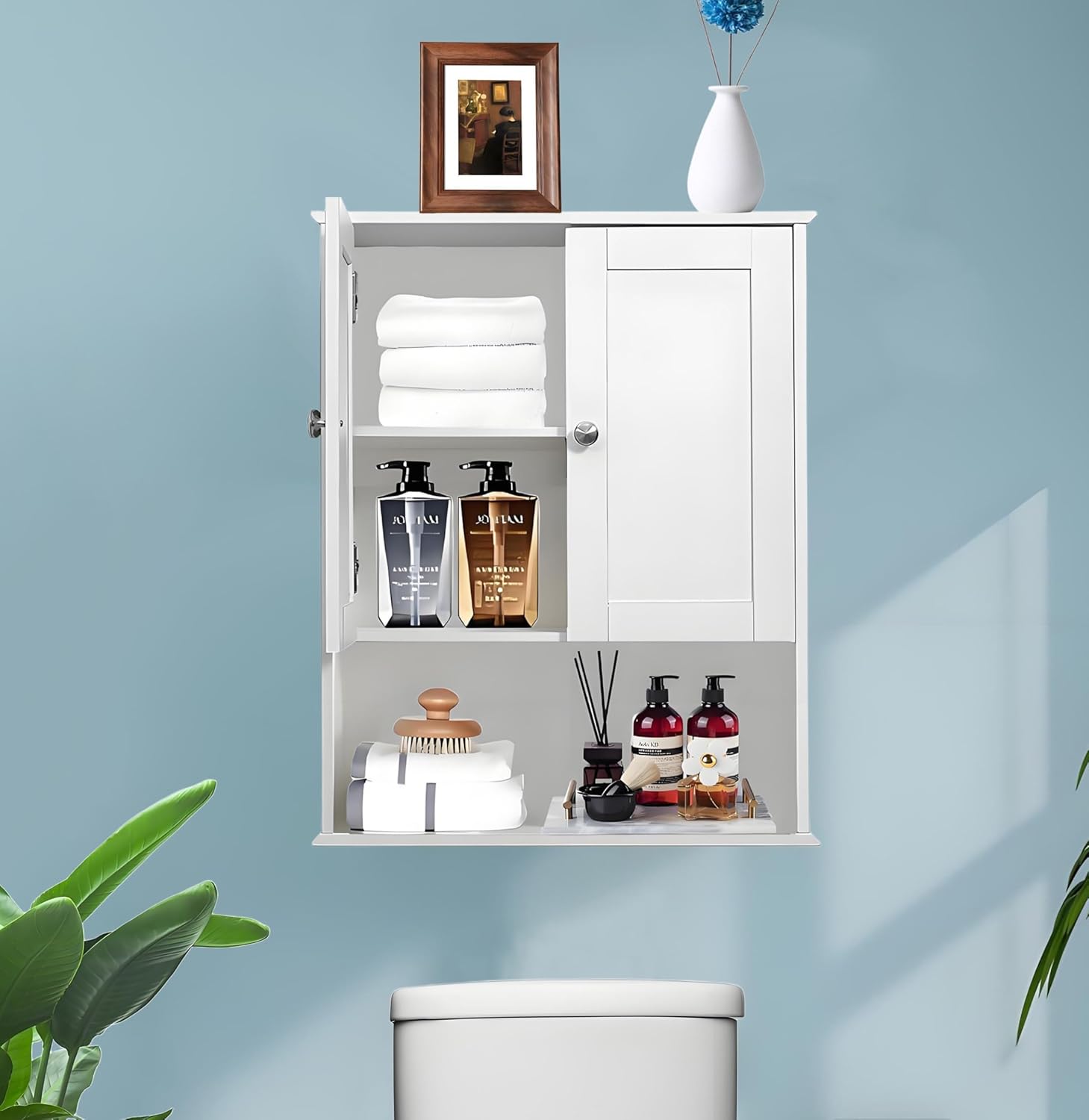 Bathroom Cabinet Wall Mounted Over Toilet Storage Cabinet 20x28 Inch White Wood Wall Space Saver Medicine Cabinets for Bathroom Storage with Adjustable Shelf, 2 Doors, Soft Hinge White 8x20x28 In(DxWxH)