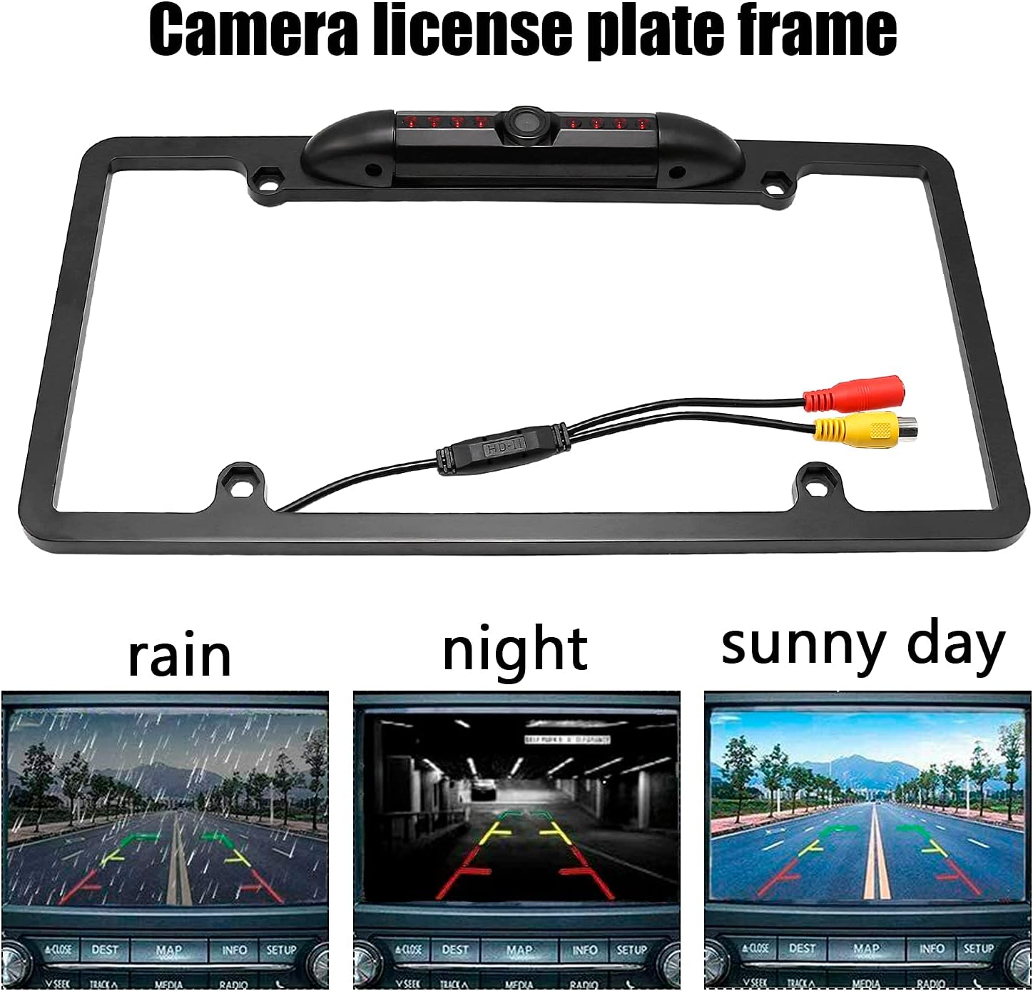 License Plate Backup Camera, Night Vision Rear View Camera with 8 LEDs 170° Viewing Angle, Waterproof Backup Rear Camera for Cars, Universal Reversing Assist Security