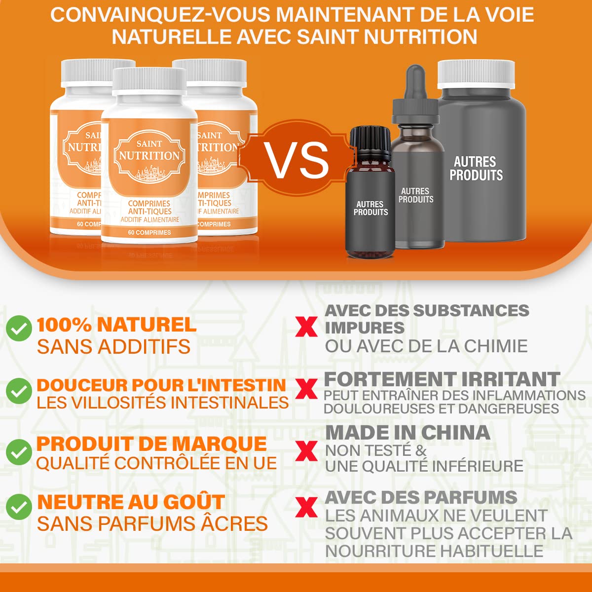 Saint Nutrition® Anti-Tique COMPRIMES pour Chien et Chat – Nouveau – Traitement Naturelle pour Votre Animal Domestique Contre tiques, Effet immédiat, Contient 60 comprimés