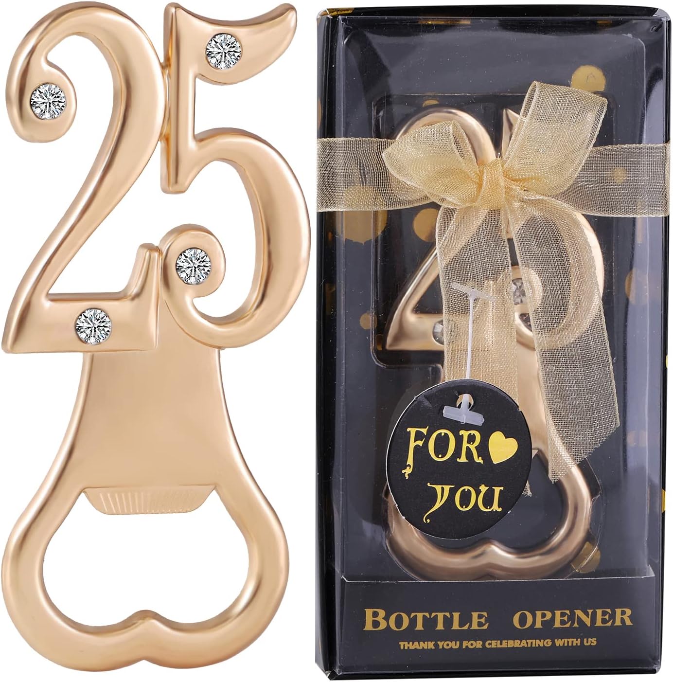 N&B 36 Pack Black-25th Themed Bottle Openers for Party Favors & Gifts (36, Black-25th)