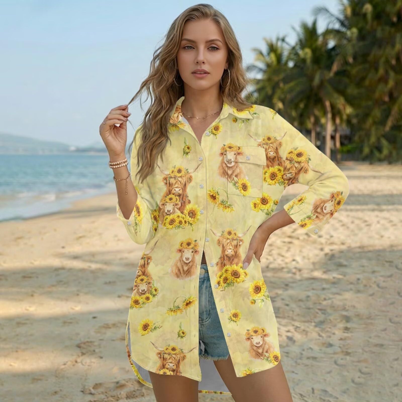 Pareo de playa para mujer, con botones, vestido de playa, camisa, salida de baño, salida de baño para el verano