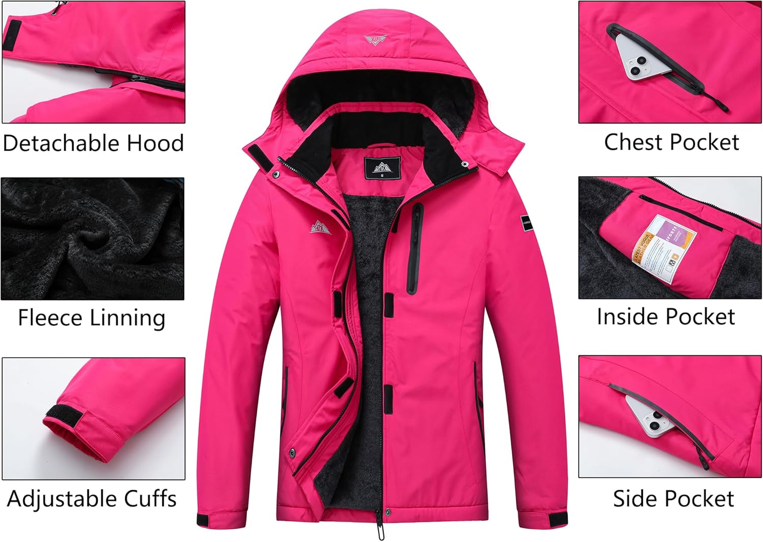 MOERDENG Women's Snow Ski Jacket Warm Winter Coat Waterproof Snowboarding Jacket with Zippered Pockets - Image 4