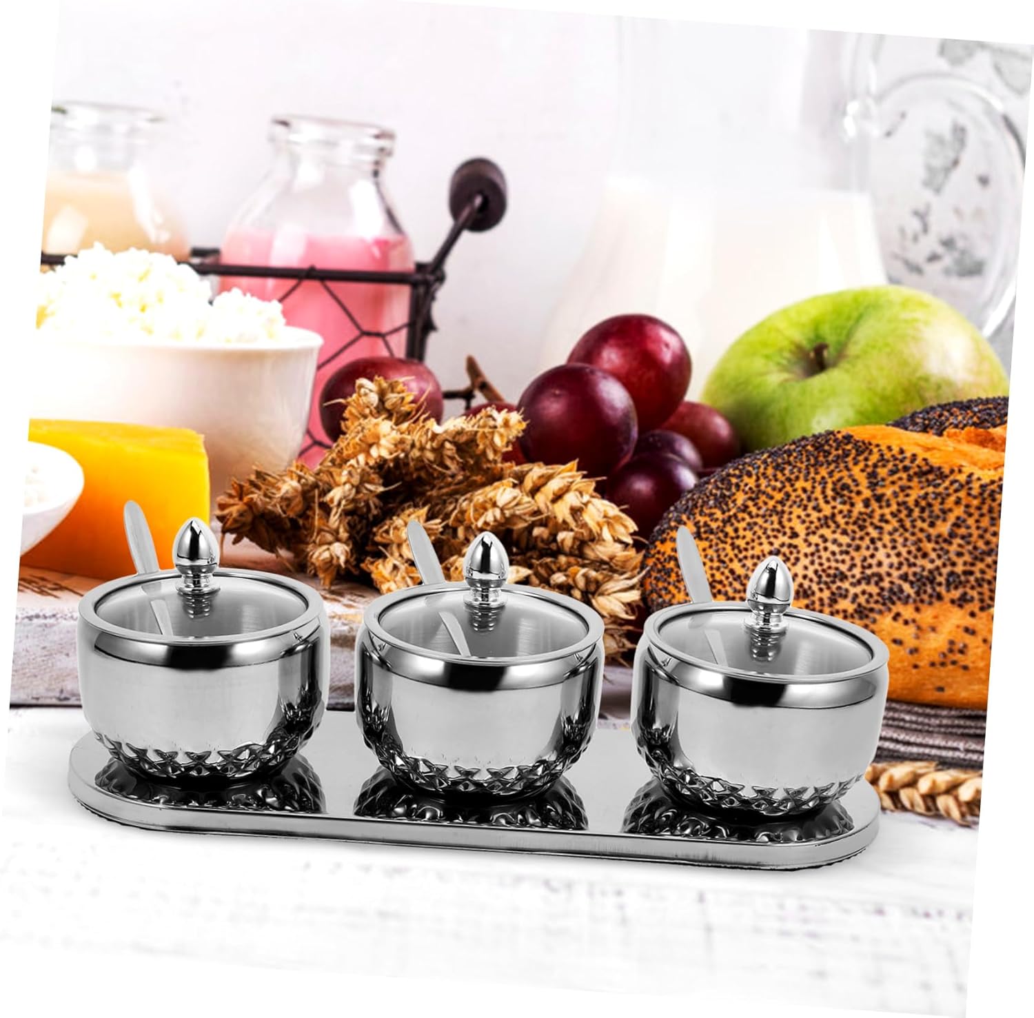 Cabilock Modern Spice Jar Combination Condiment Container Glass Lid Kitchen Storage Jar