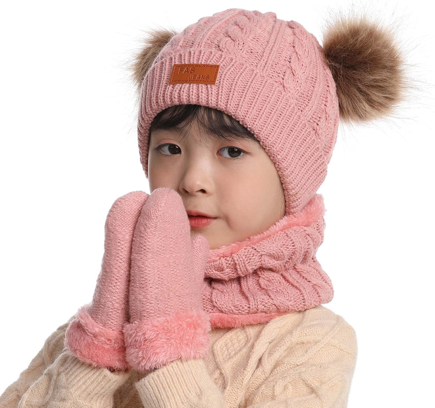 Duoyeree Baby Winter Hat Scarf Glove Beanie Set Girls Boys Pom Pom Knitted Beanie Mitten Scarves for Toddler 0-3T - Image 2