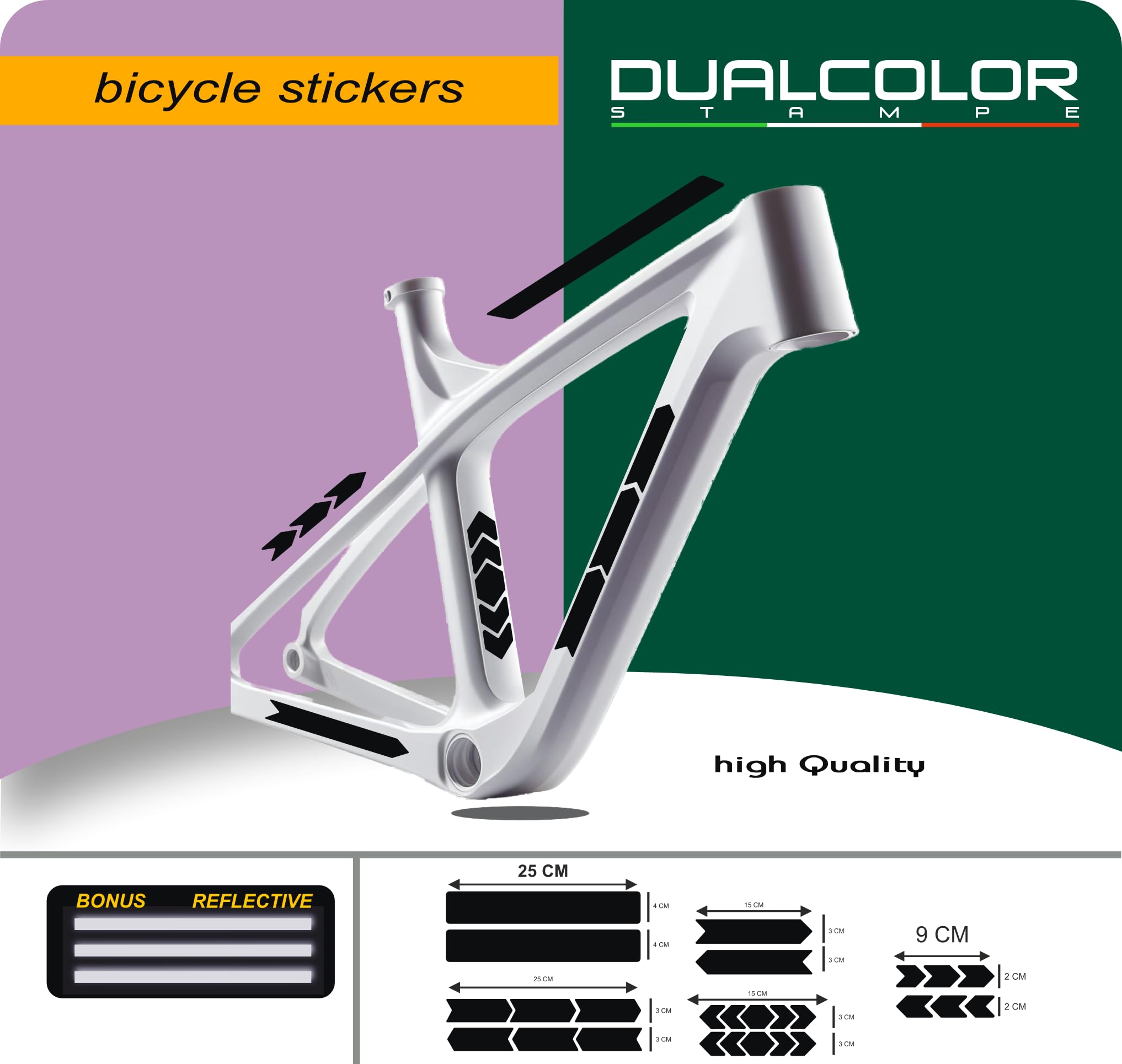 Set 10 Adesivi Stickers Decal Telaio Bici Bicicletta Kit adesivi telaio MTB BDC Universale Protezione COD. B0188 (NERO LUCIDO)
