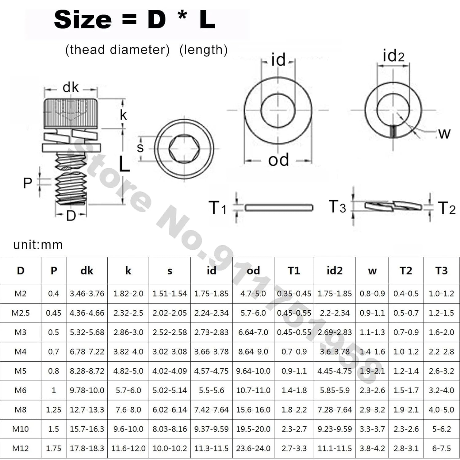 1/50pc M2 M2.5 M3 M4 M5 to M12 A2 Stainless Steel Hexagon Hex Socket Cap Head SEM Screw Bolt with Flat Spring Washer Combination(8mm,10pcs M6)