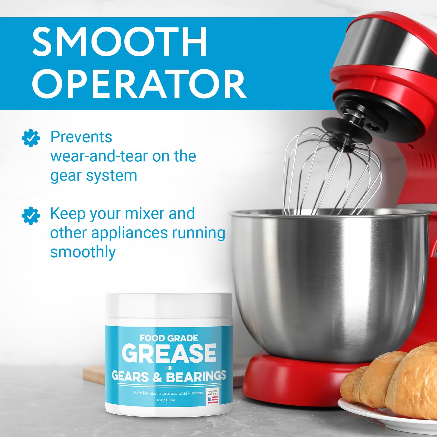 IMPRESA High-Viscosity 4 Oz Food Grade Grease - White Smooth Operation for Stand Mixers & Appliances - Gear Wear Protection & Extended Equipment Life - Food-Safe Formula Made in USA (Pack of 2)