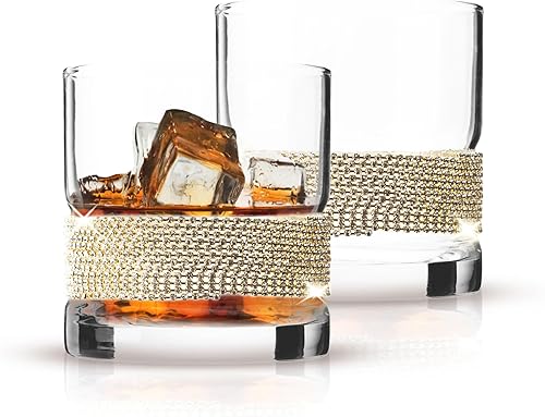 Vasos de whisky Lowball Vasos de cristal a la antigua moda con diseño de diamantes de imitación brillantes para vino y cóctel, 10 onzas cada uno