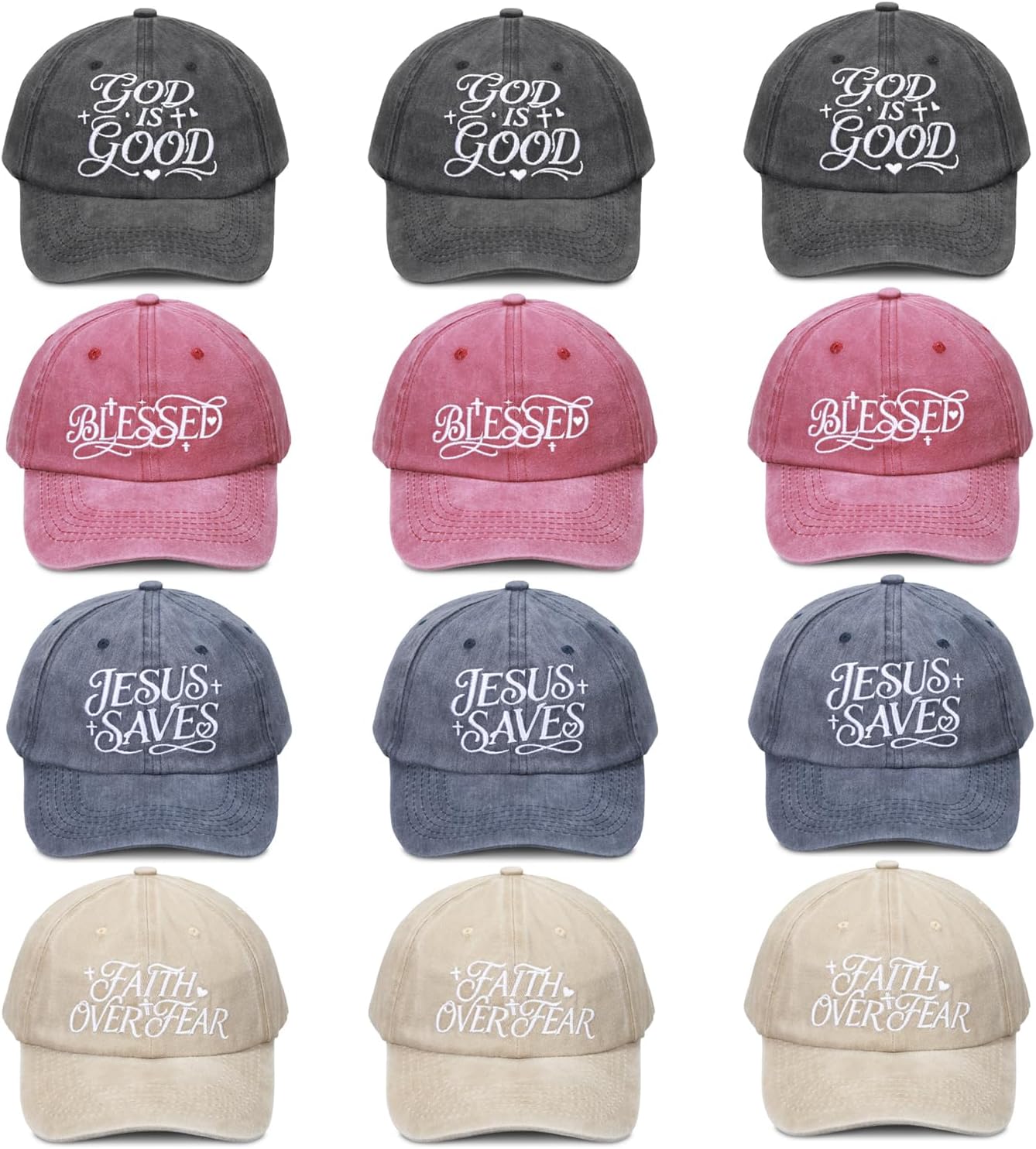 12 Pack Christian Hats for Men Women, Faith Religious Hats Adjustable Cotton Embroidered Jesus Faith Church Gifts