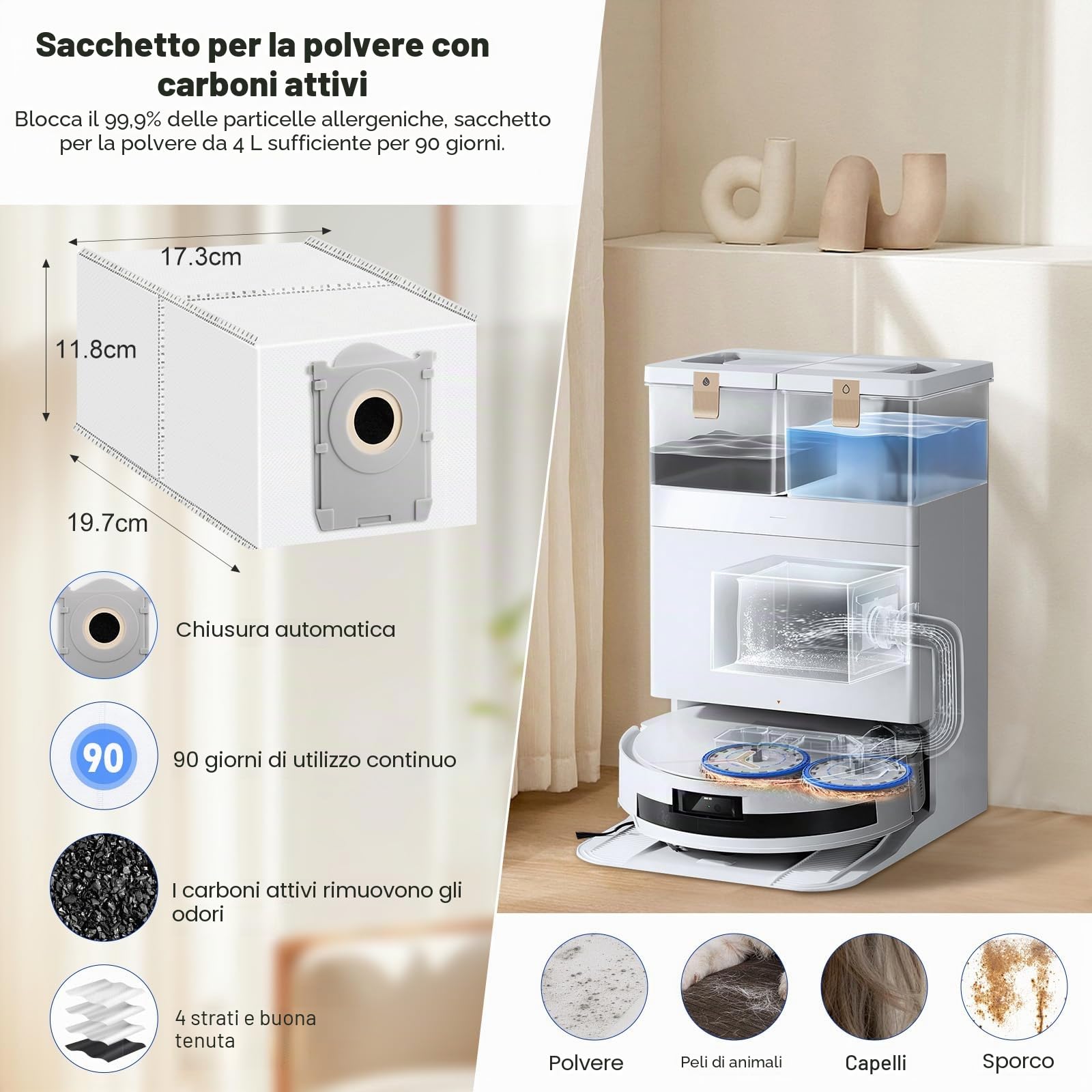 20 pezzi accessori compatibili con Ecovacs Deebot T50 Omni / T50 Pro Omni, 1 spazzola principale, 6 sacchetti, 4 panni, 4 filtri, 4 spazzole laterali, 1 spazzola di pulizia