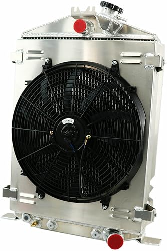 Miniatura 4 de Radiador para Ford Hi Boy Street Rod Rat Rod Chevy Motor 1932, radiador de aluminio de 3 filas + cubierta / ventilador + kit de relé