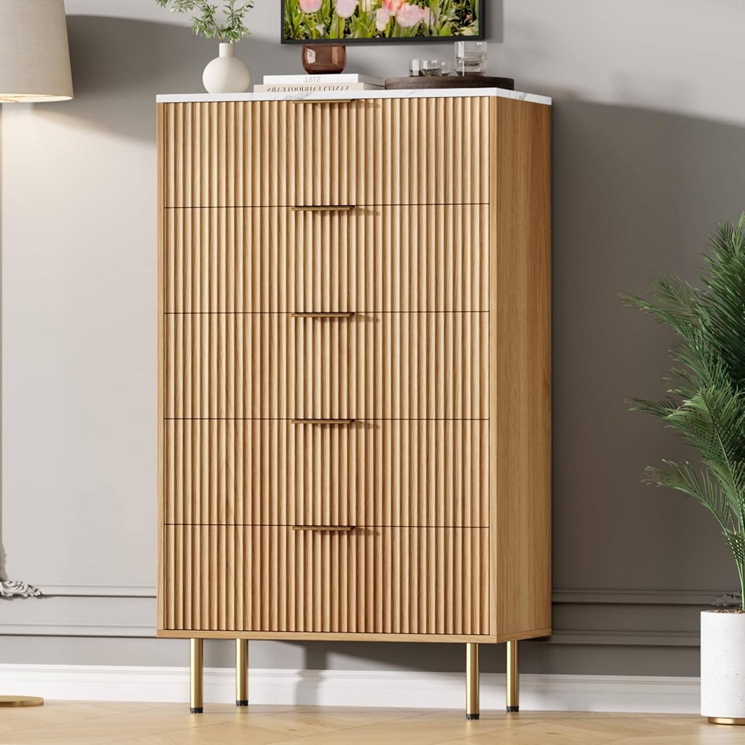 IDEALHOUSE Dresser for Bedroom,6 Drawer Dresser with Wide Drawers,Wooden Chest of Drawers,Modern Storage Dressers for Living Room, Closet, Hallway,Entryway