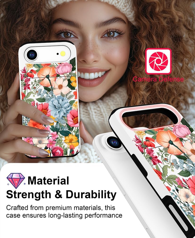 Compatible with iPhone 17 Air Case Wallet Cute for Women with Design,Rugged Credit Card Holder Slot Protective Phone Skin Cases Girly Design (Pink Blossom Floral Autumn) - Image 7