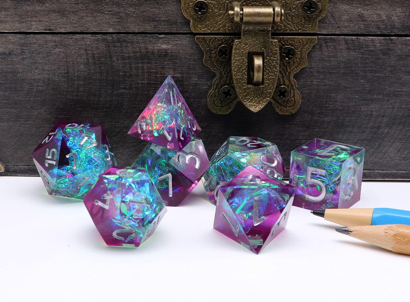 7-teiliges DND Würfelset - Polyedrische Würfel Für Dungeons & Dragons In Blau/Silber