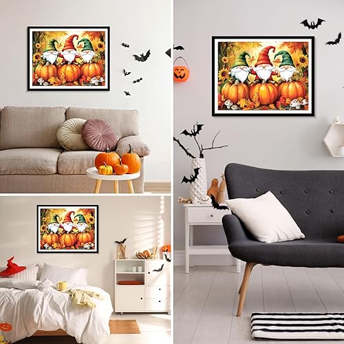 Miniatura 3 de MXJSUA Kit de pintura de diamantes de gnomos 5D para Halloween, para adultos, calabazas y diamantes, pintura artística con diamantes de imitación de