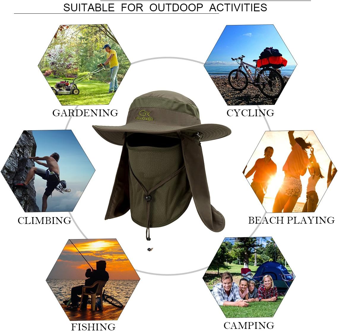 YR.Lover Outdoor UV Sun Protection Wide Brim Fishing Cap with Removable Flap