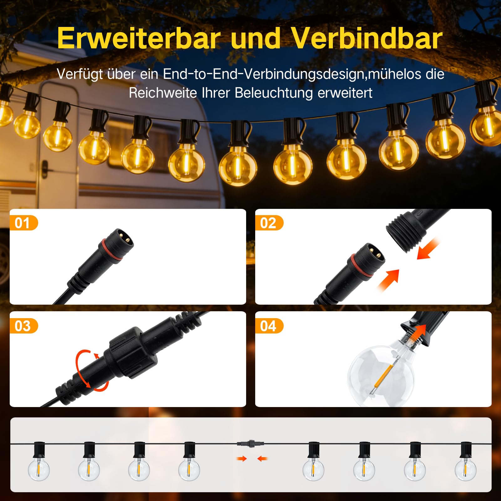 Lichterkette Außen Strom 45m, Dimmbar & Timer LED Lichterkette Outdoor mit Fernbedienung, IP65 Wasserdicht Lichterketten Glühbirnen, Außenbeleuchtung für Garten Pavillon Terrasse Balkon Party Draußen