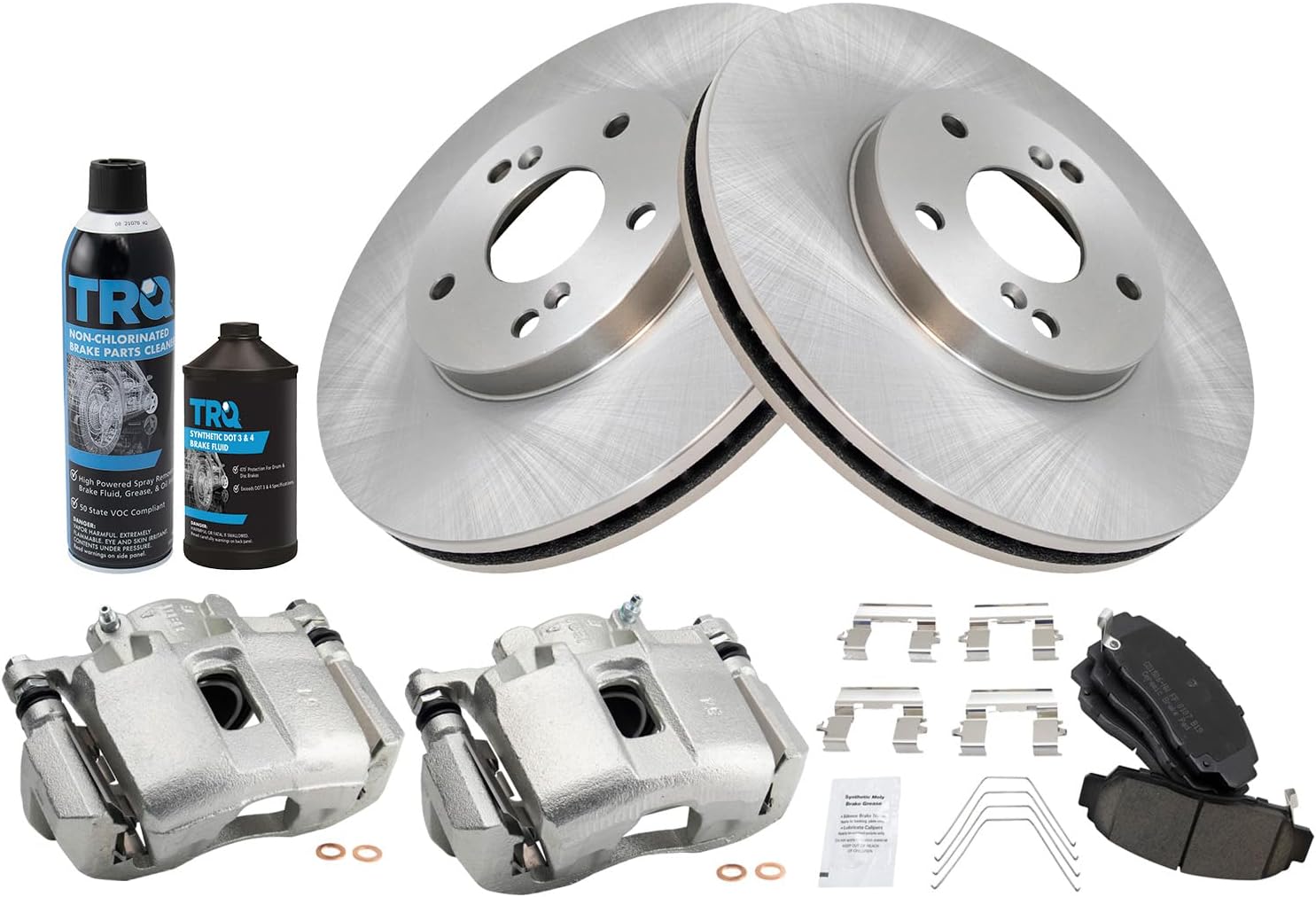 TRQ Front Brake Pad & Rotor Kit Brake Caliper Brake Chemical Kit Brake Pads Brake Rotor Ceramic Compatible with 2011-2014 Acura TSX 2011-2012 Honda Accord