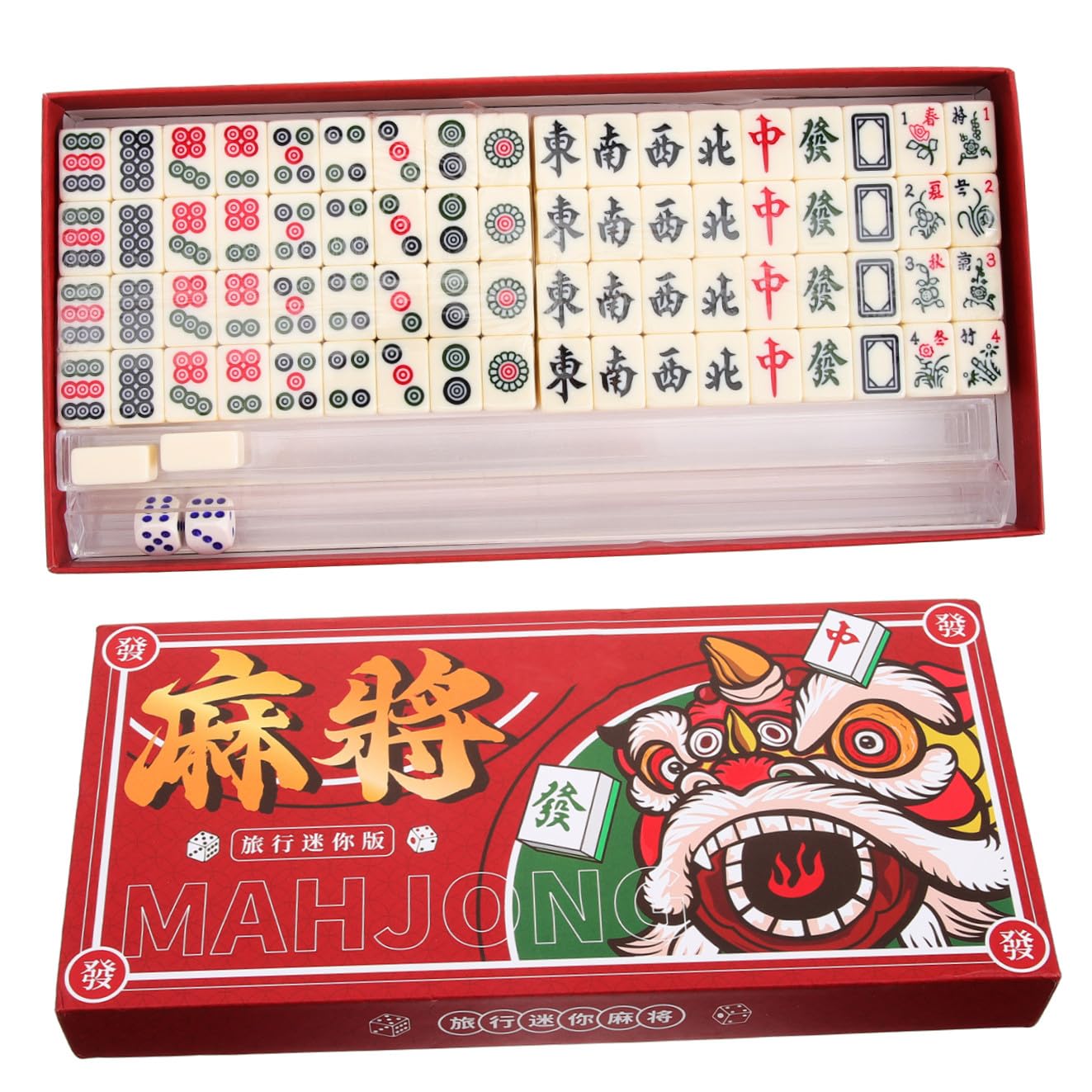 Kleiner Mahjong Satz Tragbar, Weißes Reisespiel für Indoor Outdoor